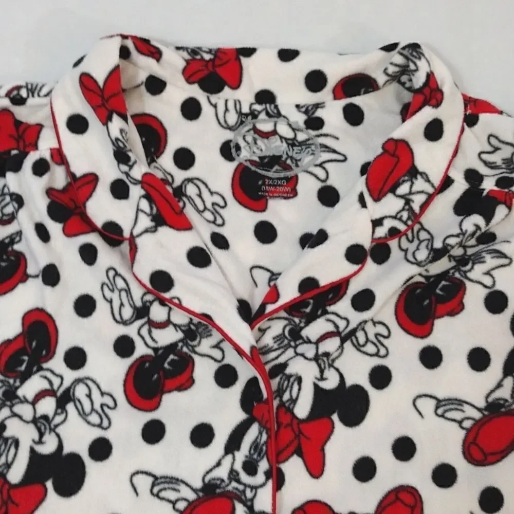 Disney Y2K Minnie Mouse Polka Dots Fleece Long Sleeve PJ Pant‎ Set Plus 2X - Picture 5 of 16